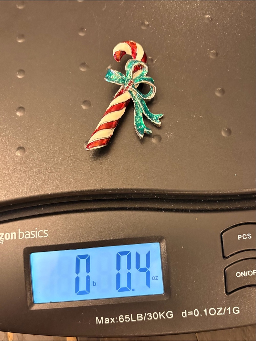 Enamel Candy Cane Striped Brooch Green Sparkly Bow Holiday Christmas Pin Festive - Picture 5 of 6
